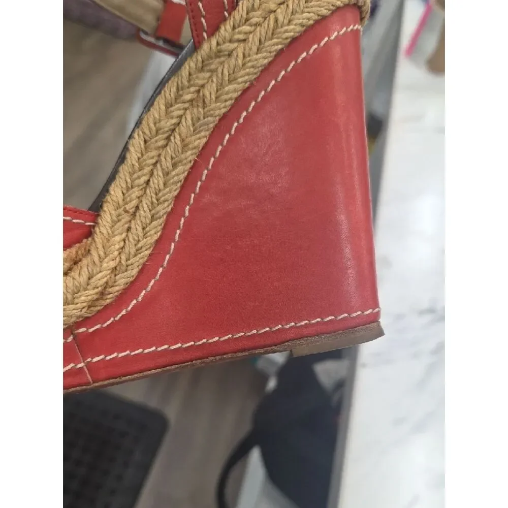 Christian Louboutin Red Leather Espadrille Wedge Sandals